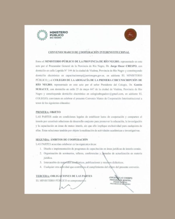 Convenio Marco de Cooperación con el Ministerio Público de la Provincia ...